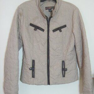 MUDD~Women's Size M~Quilted~Tan/Brown Trim~Jacket~Zip-Up~4 Pockets Snap Closures
